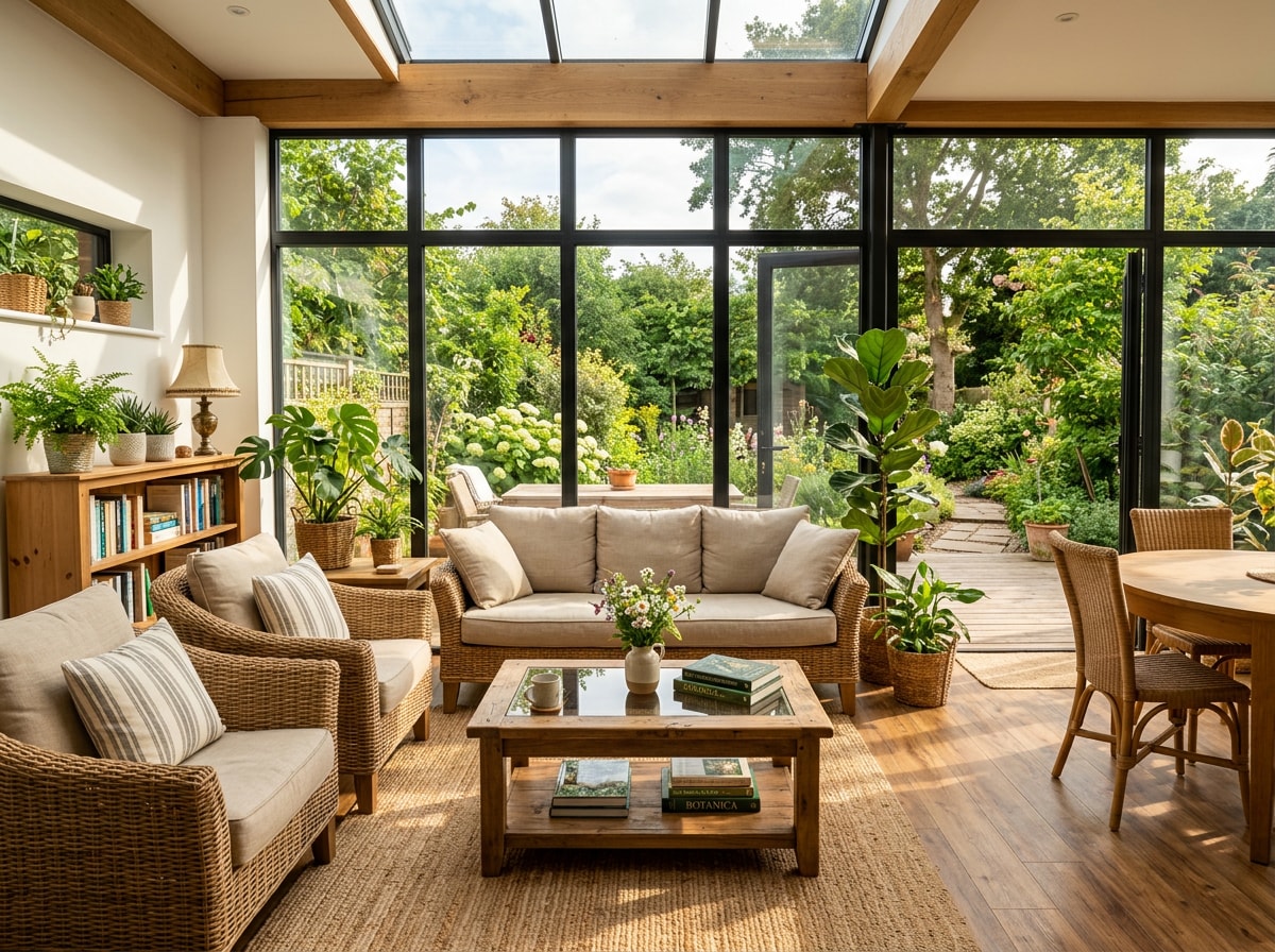 Bright sunroom interior with large glass walls overlooking a backyard in Allen, TX